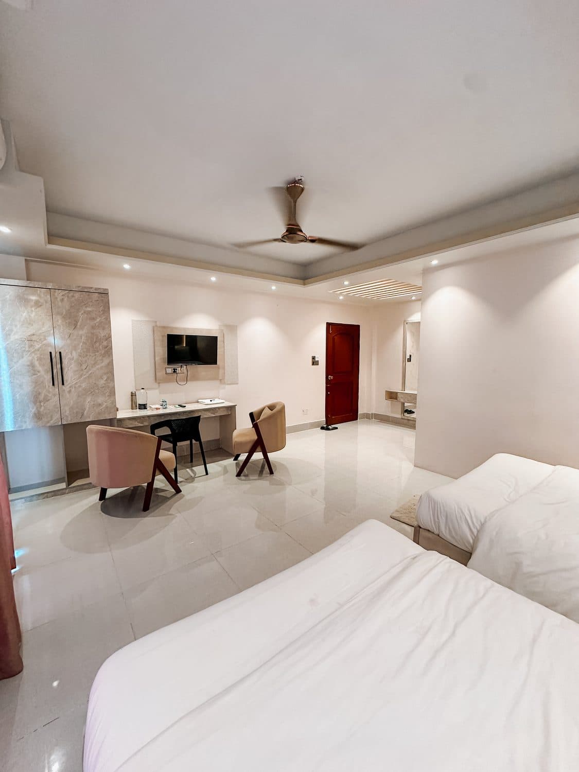 Spacious suite with seating and workspace